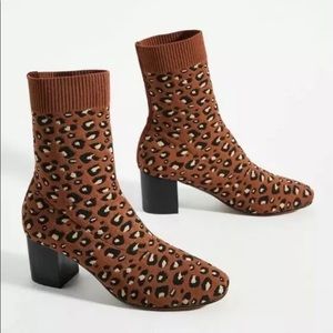 NEW Anthropologie Silent D Leopard Knit Sock Boot